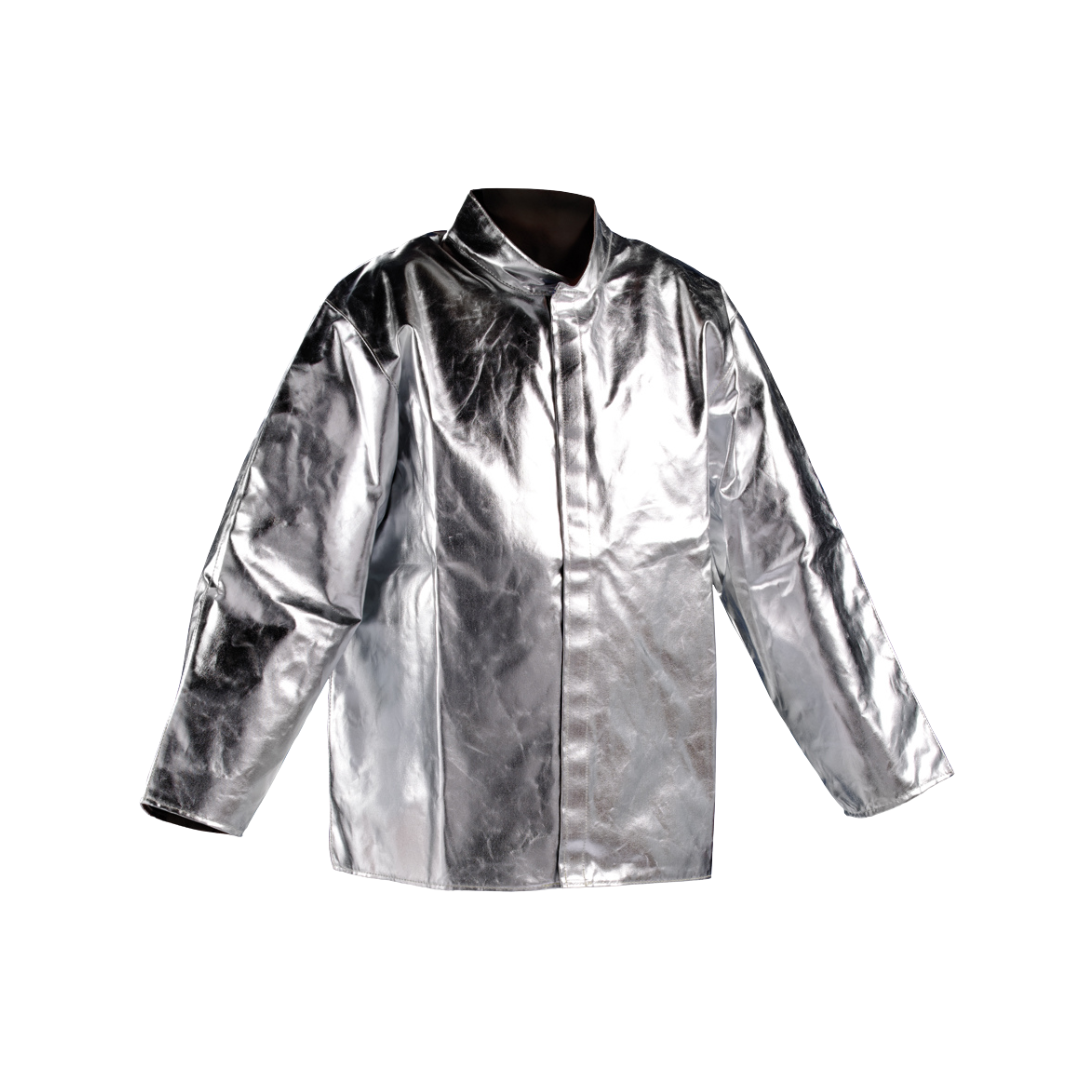 Hitzeschutzjacke aus Preox-Aramidgewebe, aluminisiert, mit Klettverschluss, Druckknopf, Stehkragen