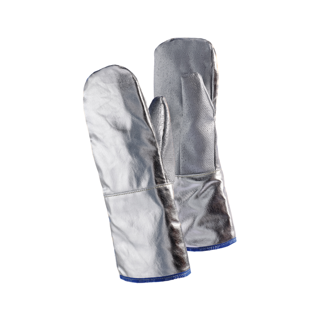 Faust-Handschuh aus E-Glasgewebe mit Silkonbeschichtung & Preox-Aramidgewebe, mit Futter, aluminisiert, 38 cm