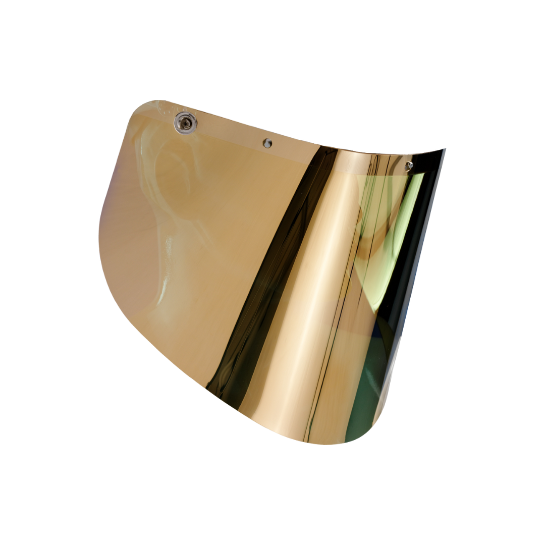 Polycarbonatscheibe gold, gebogen, mit 4 Positionsösen zur Befestigung am Schwenkbügel