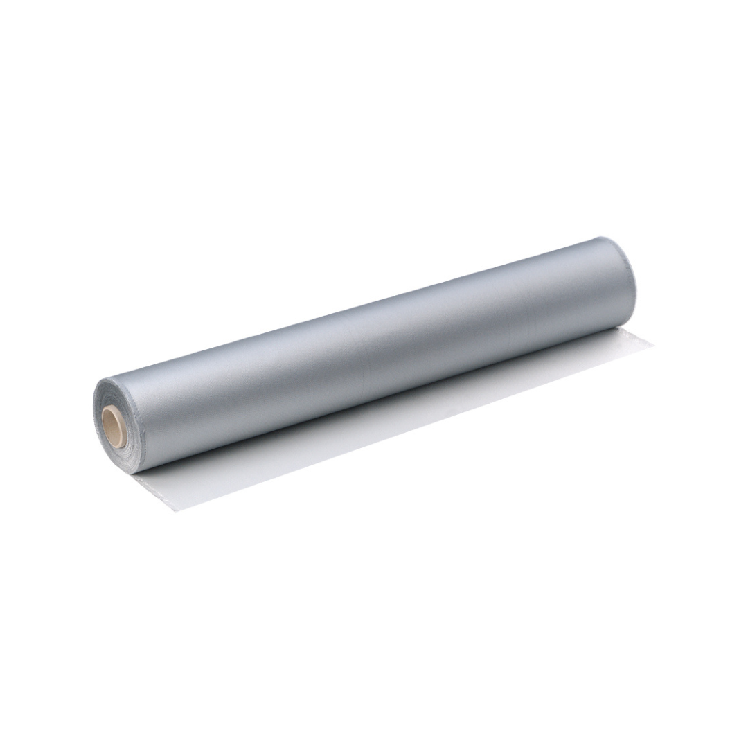 E-Glasgewebe mit einseitiger Alufix-Beschichtung, schwer entflammbar, grau